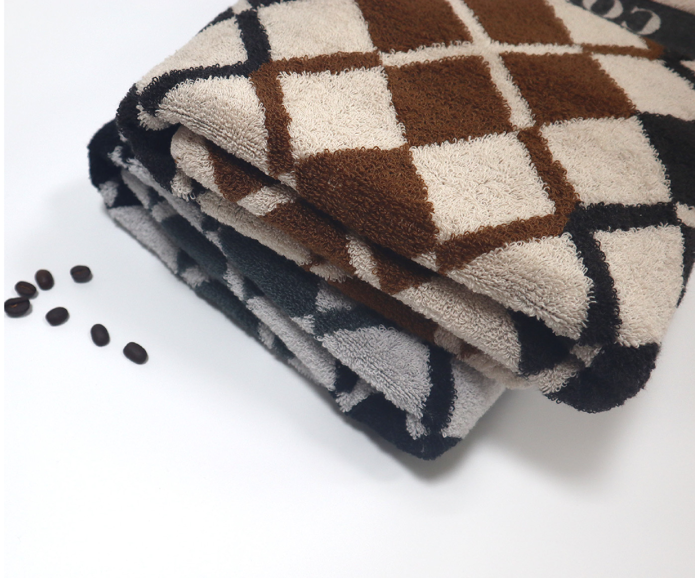 機能咖啡紗菱格紋浴巾