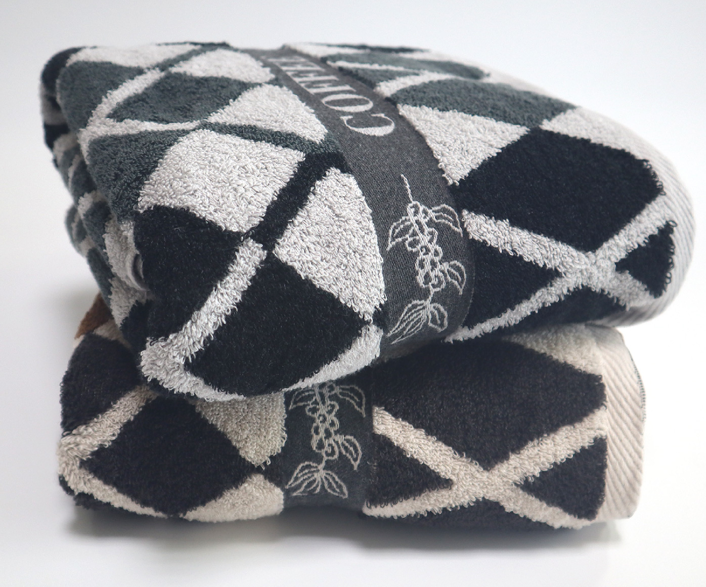 機能咖啡紗菱格紋浴巾