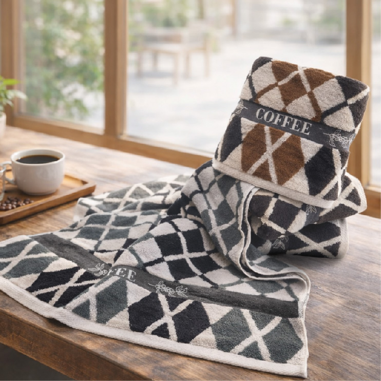 機能咖啡紗菱格紋浴巾